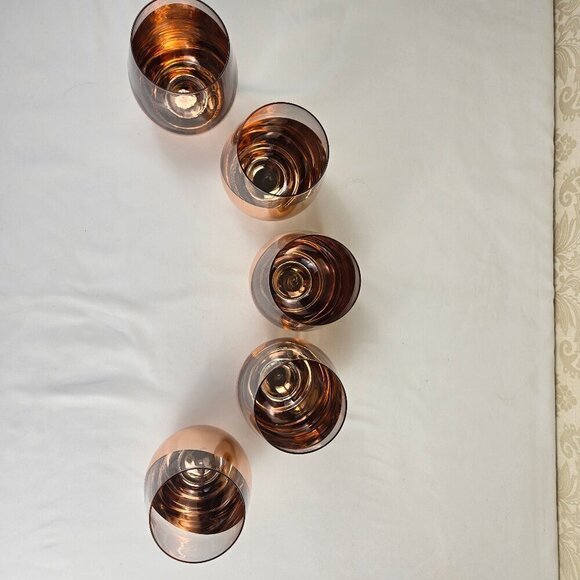 Set of 5 Copper Accent Stemless Wineglasses Contemporary Style Dining Gift - Picture 5 of 10